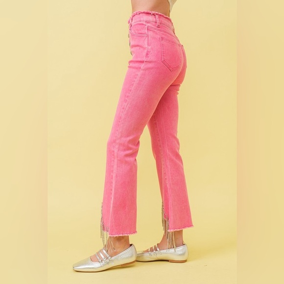 Rhinestone Fringe Jeans with Frayed Waist - Picture 3 of 6